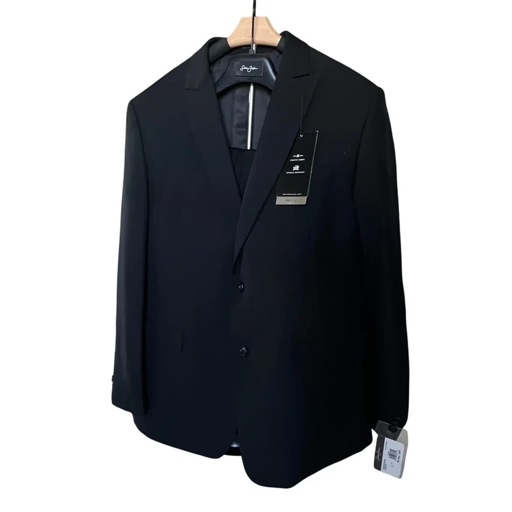 Sean John Suit Coat Pants 2 pc 48L 42W Black Stretch Raw Hem Legs Altered Wide